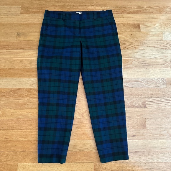 J. Crew Tartan Plaid Pants Size 6 Blue Green Black Womens Wool Blend - Picture 1 of 10